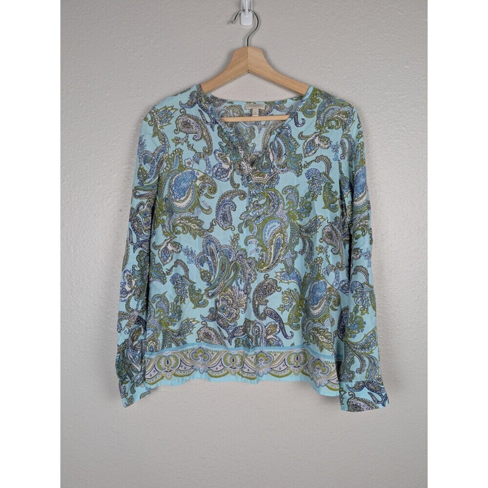 Talbots Paisley Boho Blouse Blue Size S Petite